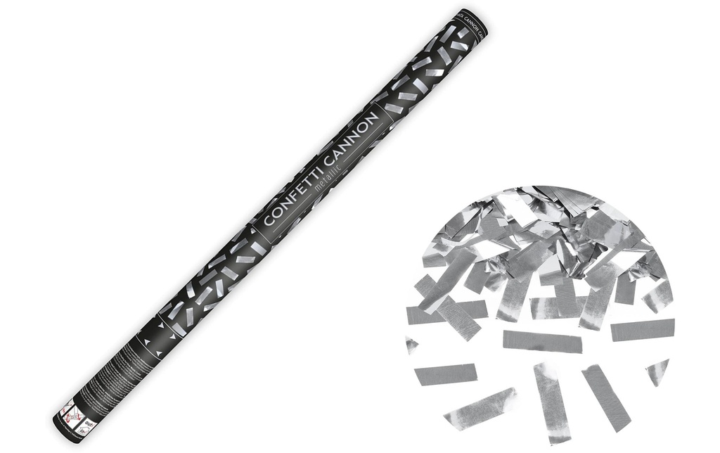 Partydeco Canon à confettis rayures argent, 80 cm