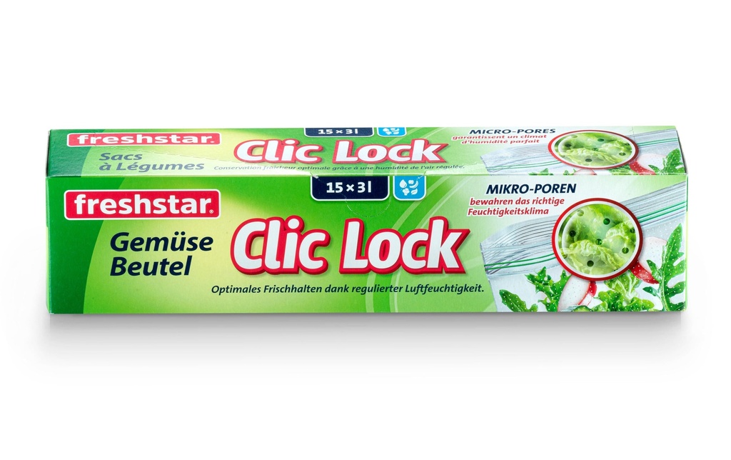Freshstar Sac à légumes Clic Lock 3.0 l 25 cm x 27 cm, 15 Pièce/s