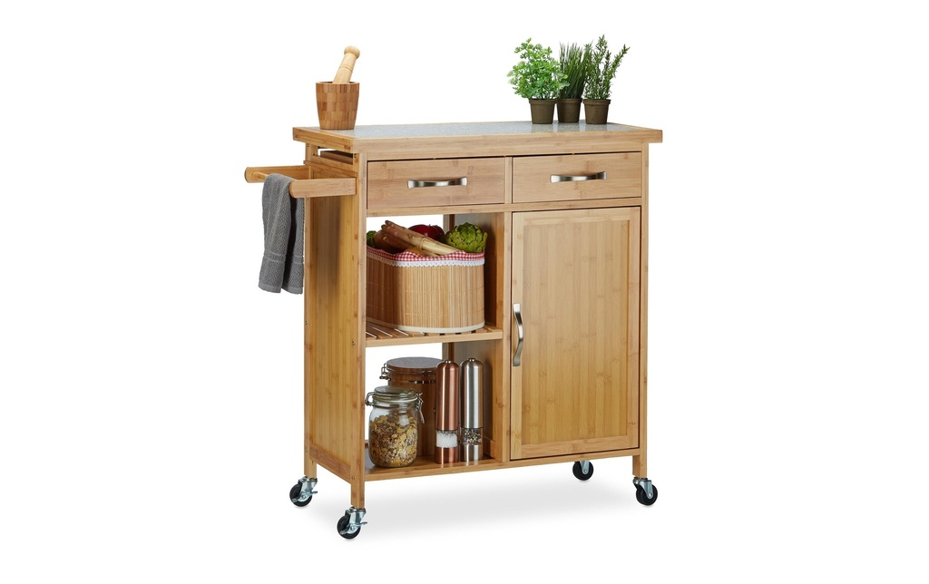 relaxdays Chariot de cuisine 85.5 x 89.5 x 36 cm, brun/gris