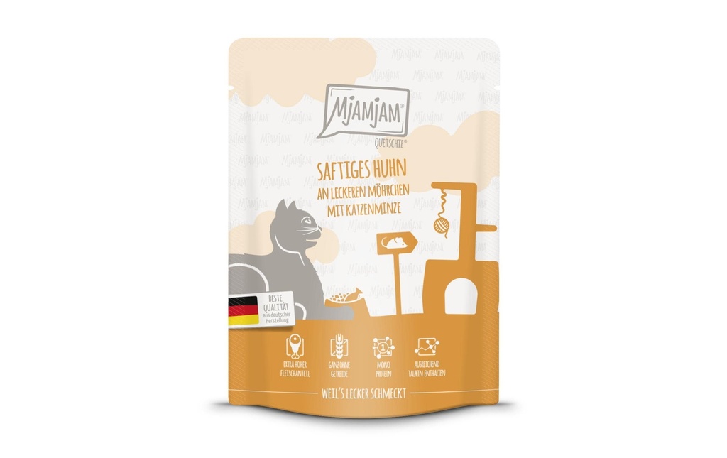 Mjamjam Alimentation humide Quetschie poulet & morilles, 300 g