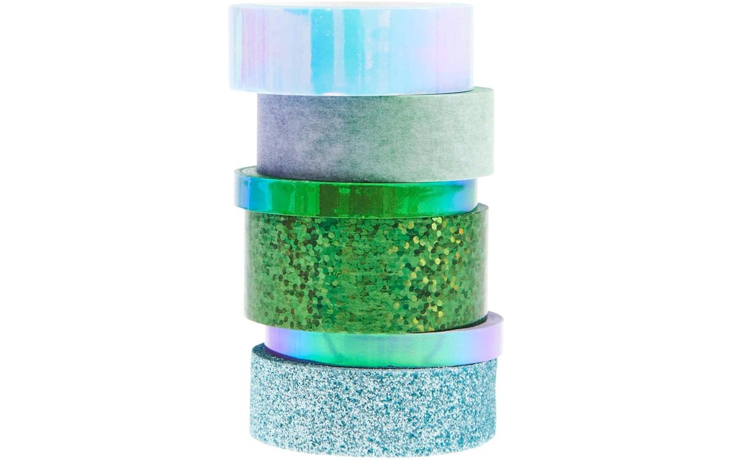 Rico Design Ruban Washi Mirror 6 pièces, Bleu/Vert,  3/8/10 m