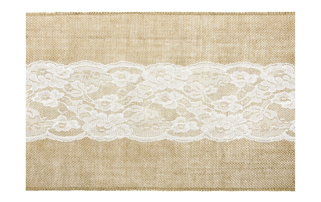 Partydeco Chemin de table Jute avec dentelle 28 cm x 2.75 m, 1 pièce, Brun