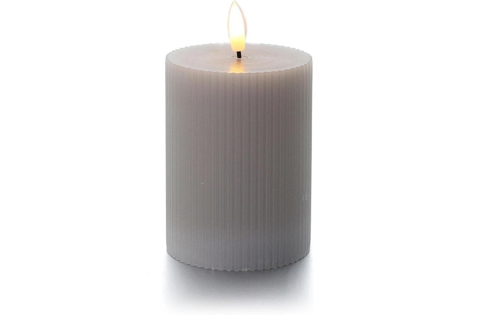 balthasar Bougie cylindrique LED Rainures, gris clair