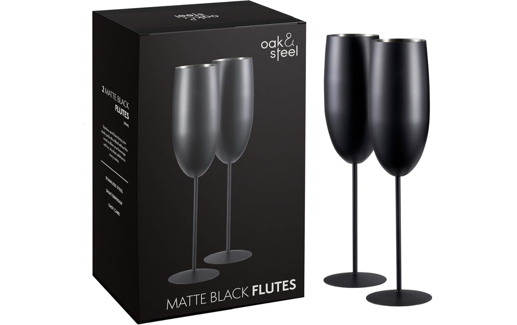 Oak & Steel Verre à champagne 285 ml, 2 Pièce/s, Noir mat