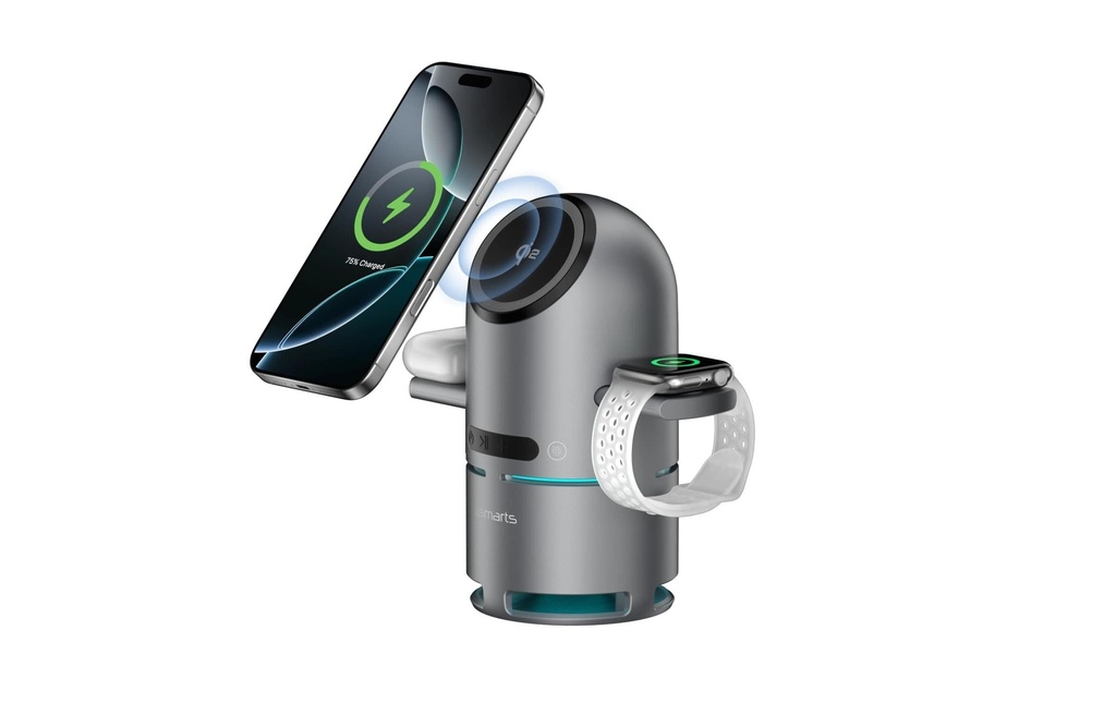 4smarts Chargeur sans fil 3-in-1 ChargeBot Sound Gris espace