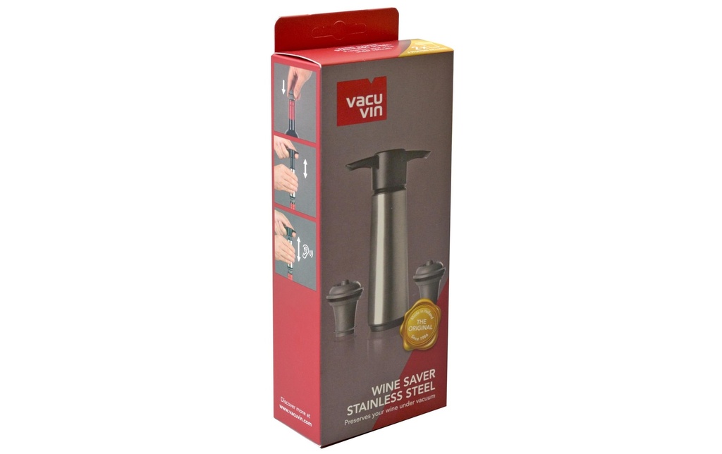 Vacuvin Pompe à vide Serveur à vin Inox + 2 cônes Noir/Argenté