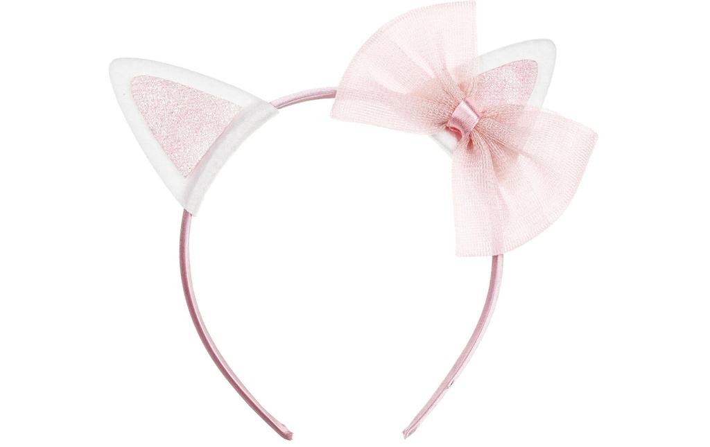 Partydeco Serre-tête chat avec noeud 18.5 x 17 cm, rose