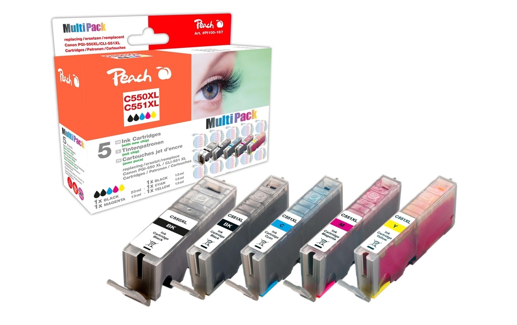 Peach Kits d’encre Canon PGI-550 / CLI-551 C, M, Y, 2x BK