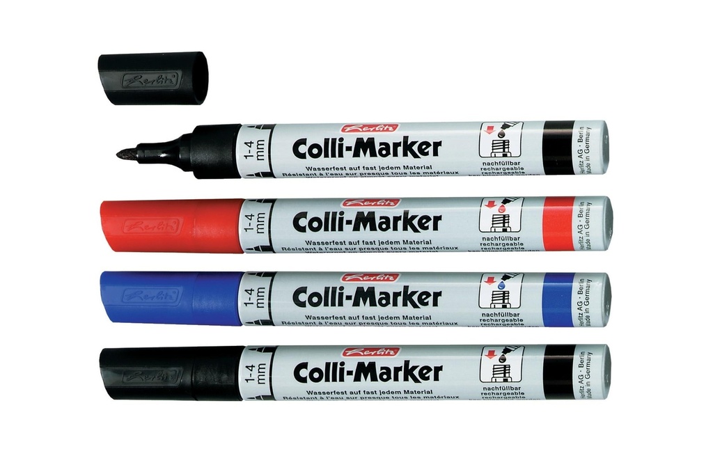 Herlitz Marqueur pour flipchart Colli 1-4 mm, 4 pièces, Bleu/Rouge/Noir
