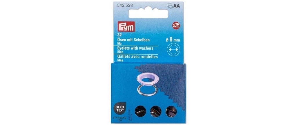 Prym Œillets avec disques, 8 mm violet, argent
