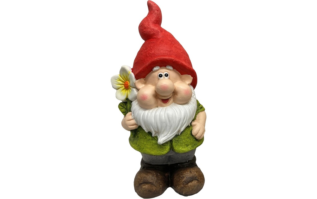 Dameco Figure décorative Nain de jardin avec fleur, 12 x 15 x 28 cm