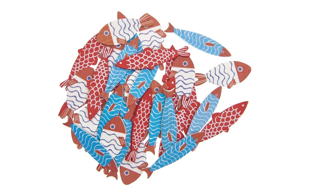 Rico Design Décoration à éparpiller Poisson 36 pièces, Bleu/Rouge/Blanc