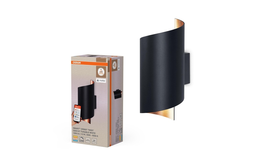OSRAM Lampe murale SMART+ Matter Wall Twist Noir 200 x 112 mm, TW