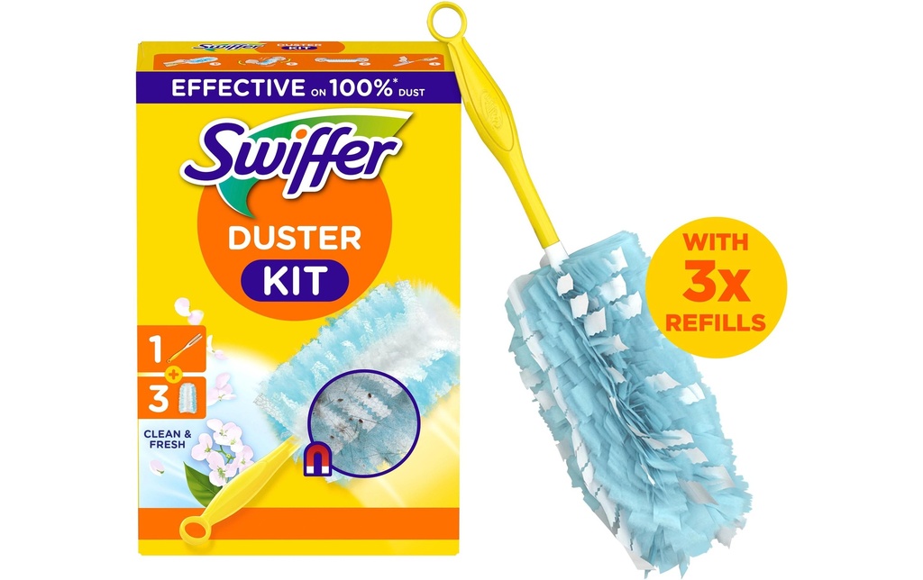 Swiffer Aimant à poussière avec poignée 3 pièces, Bleu/Jaune