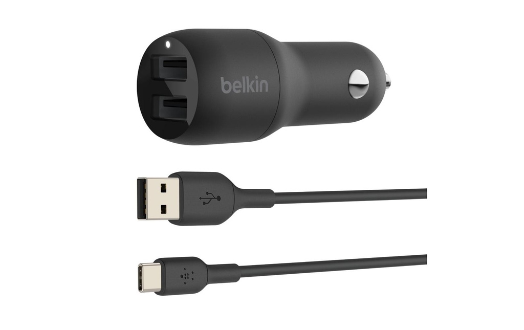 Belkin Chargeur de voiture Boost Charge 2-Port USB-A 24W + câble USB-C