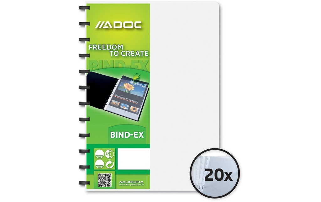 Adoc Chemises de présentation Bind-Ex A4, 20 pochettes, Transparent