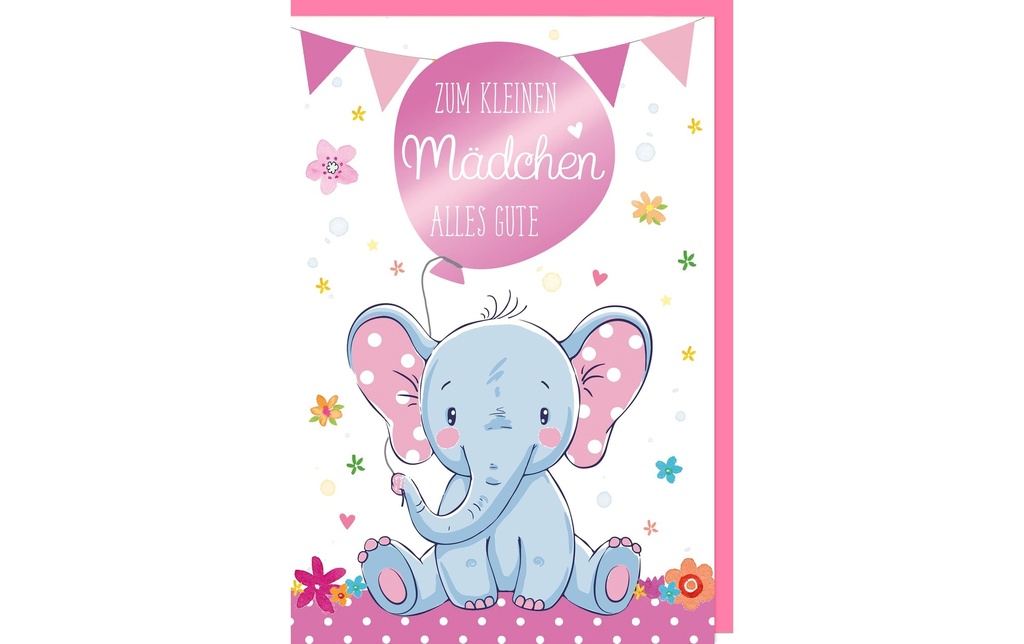 Braun + Company Carte de félicitations Éléphant 11.5 x 17 cm, rose