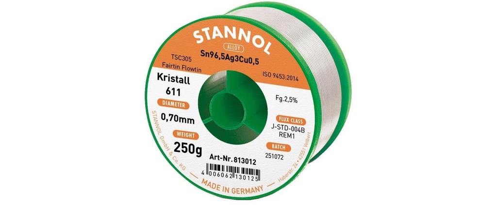 Stannol Étain à braser Kristall 611 TSC Ø 0.7 mm 250 g