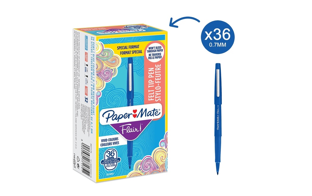 Paper Mate Fineliner Flair Original 0.7 mm, 36 pièces, bleu