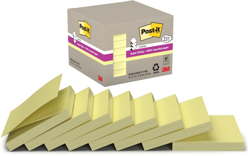 Post-it 3M Super Sticky Recycling Z-Notes Jaune