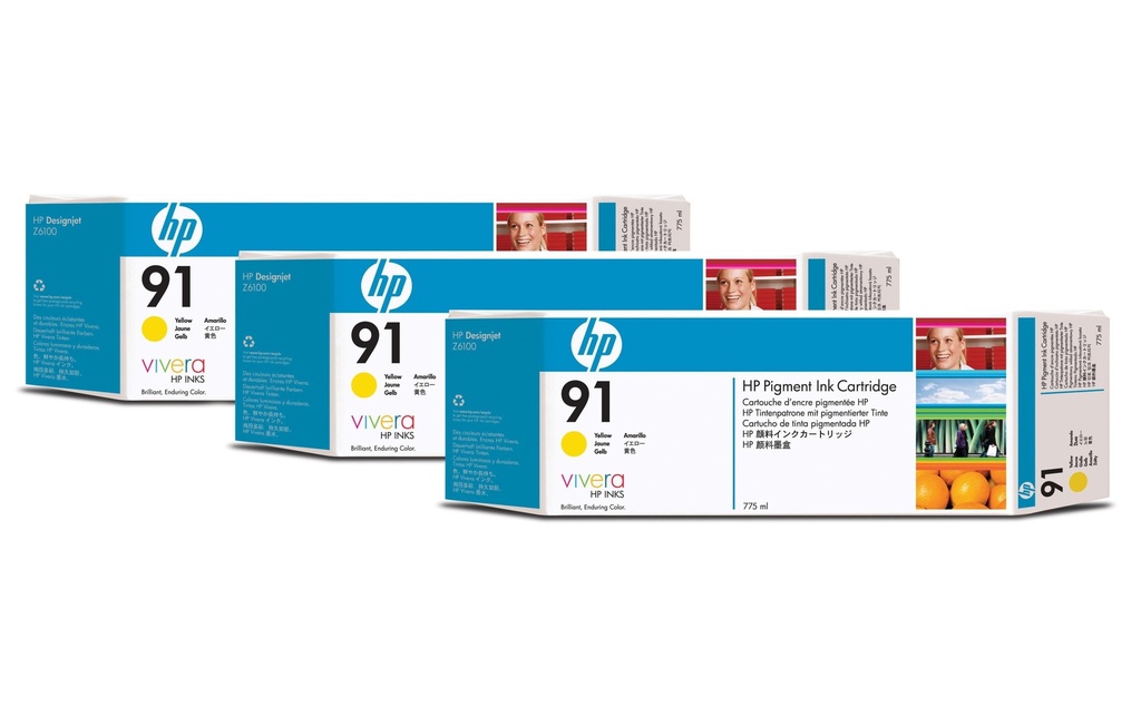 HP Encre Nr. 91 (C9485A) Yellow (paquet de trois)