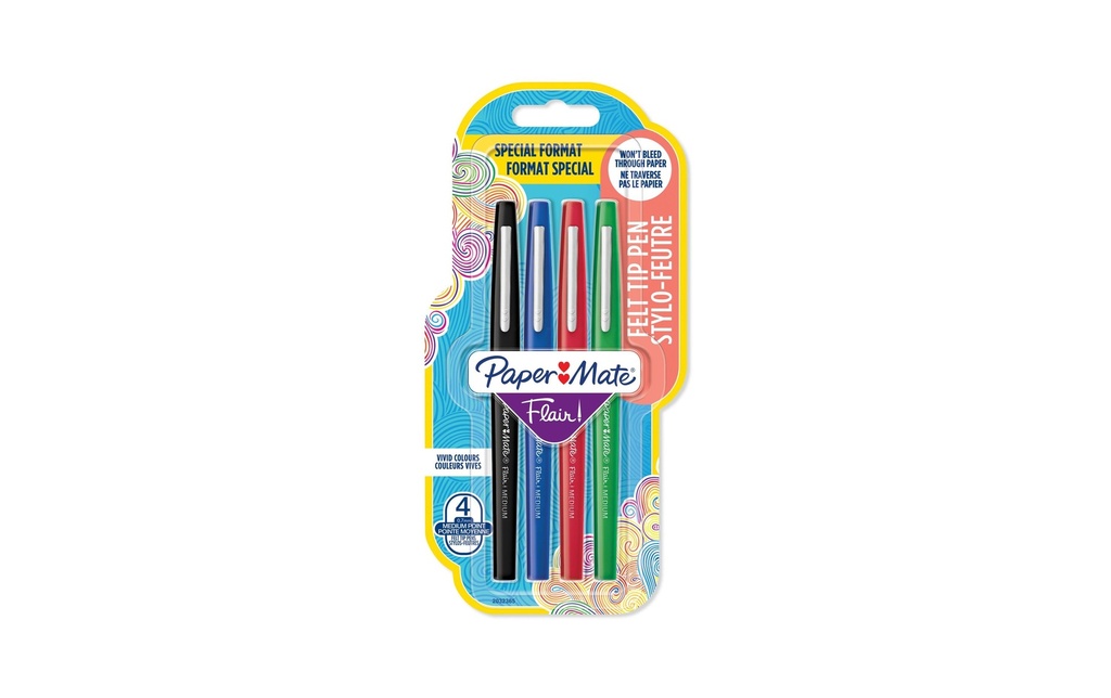 Paper Mate Fineliner Flair moyen 0.7 mm, 4 pièces