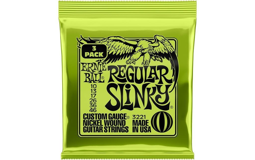 Ernie Ball Cordes de guitare 3221 Slinky Nickel paquet de 3 – Regular 10 - 46