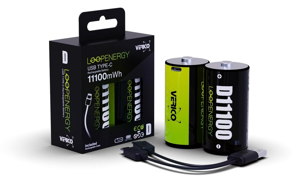Verico Batterie Li-Ion D avec USB-C 7400 mAh, 2 Pièce/s