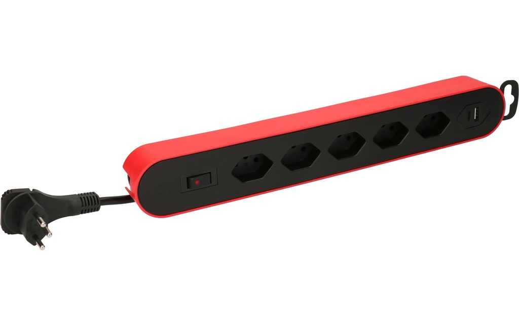 Max Hauri Bloc multiprises Design Line 5x T13 USB A+C rouge