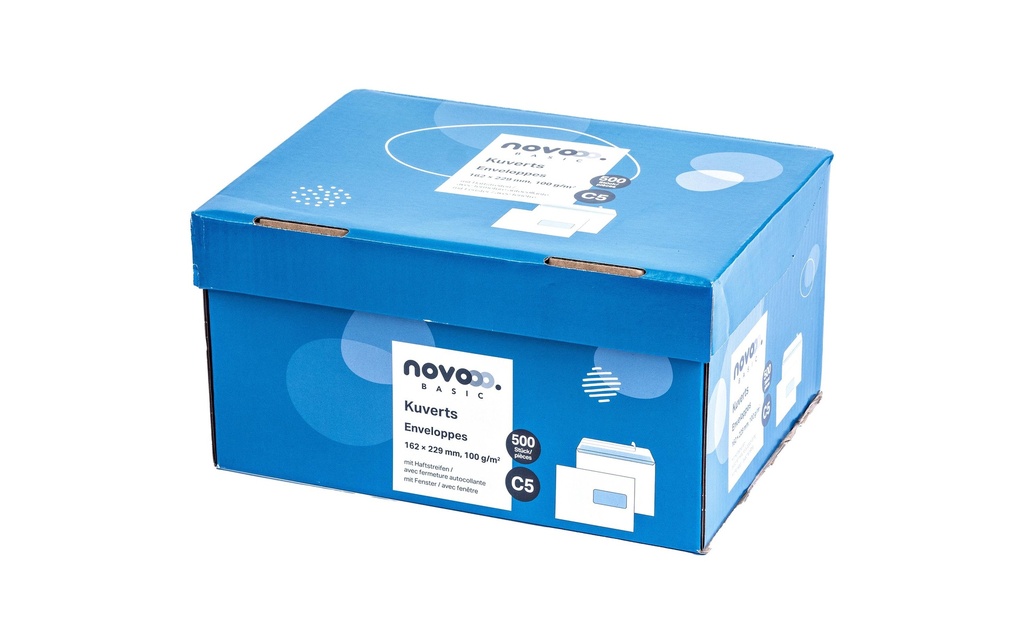 novooo. Enveloppe m/fenêtre droite C5 Blanc, 500 pièces
