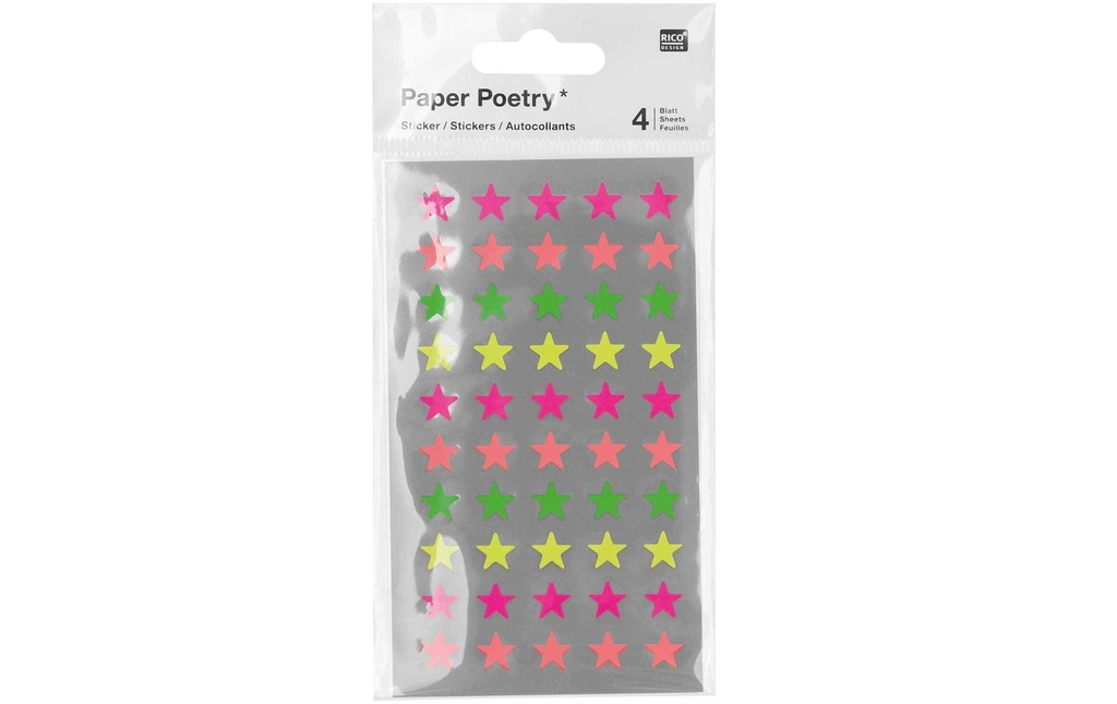 Rico Design Autocollant à motif Étoiles S 4 feuilles, néon
