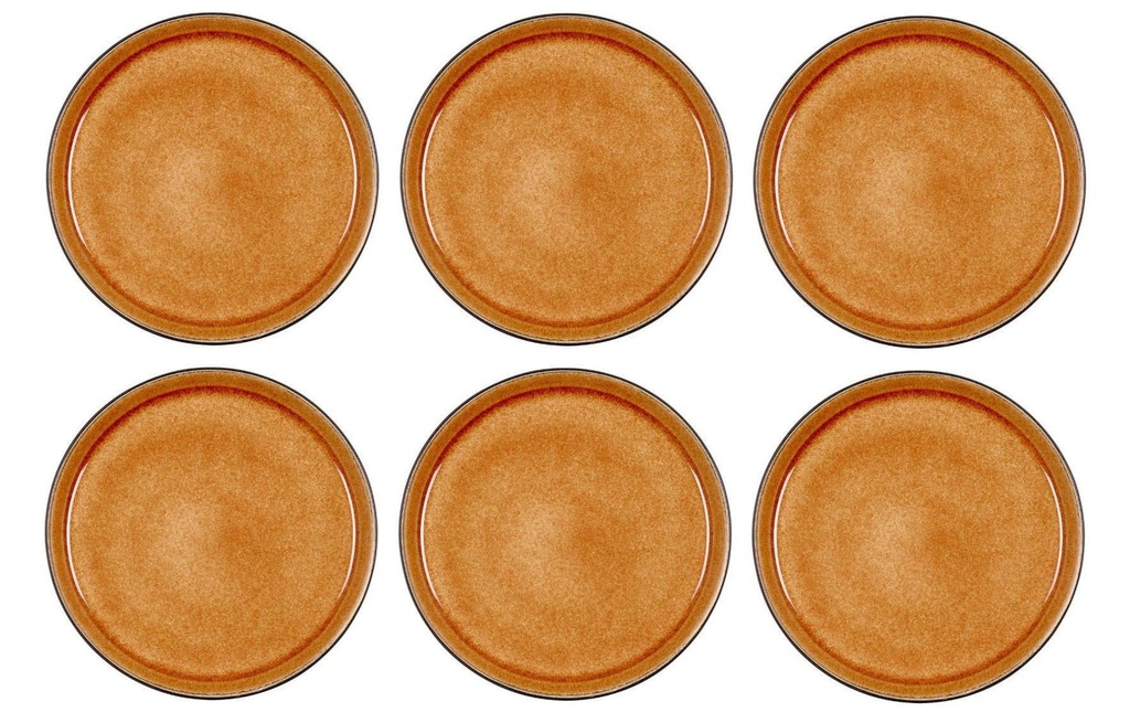 Bitz Assiettes pour le petit-déjeuner et à dessert Ø 21 cm, 6 pièces, Noir/Ambre