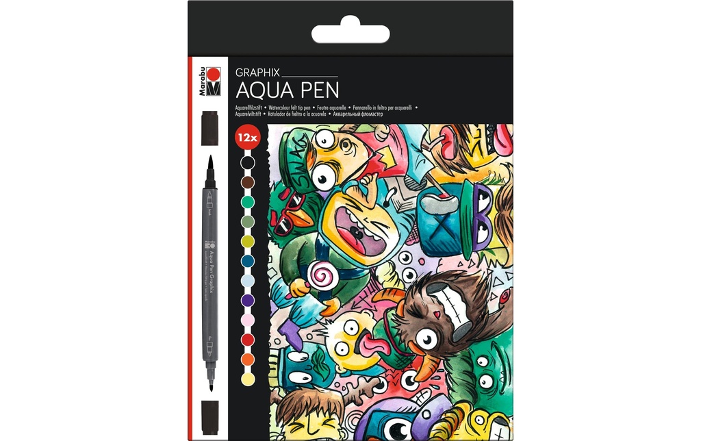 Marabu Crayon feutre Aqua Pen Graphix Mega Mash, 12 pièces