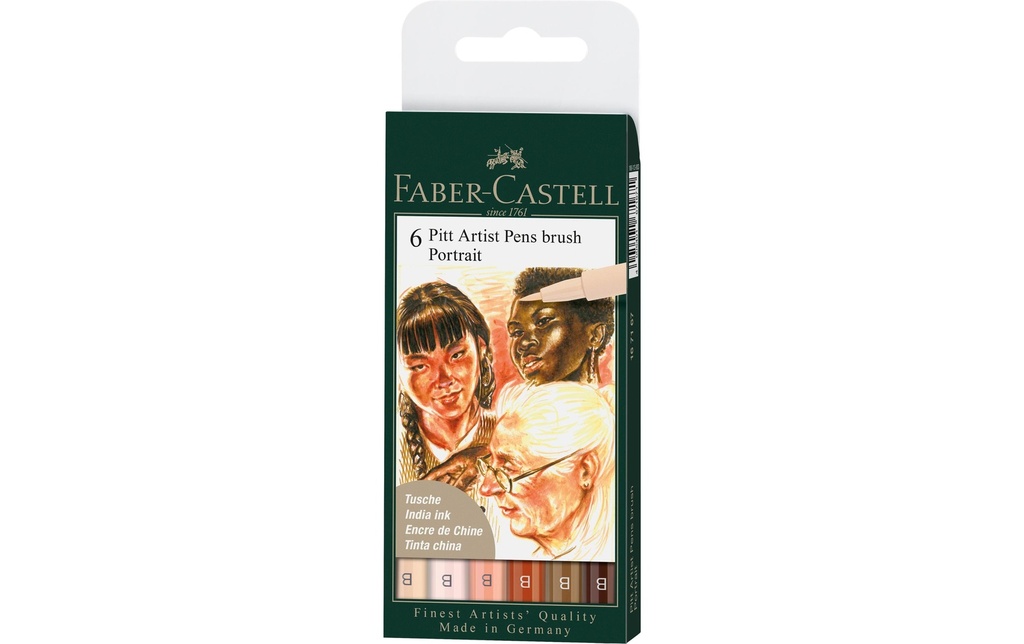 Faber-Castell Crayon à encre de Chine Pitt Artist Pen Portrait Étui de 6