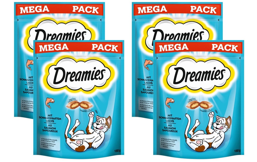 Dreamies Collation pour chat au saumon, 4 x 180g