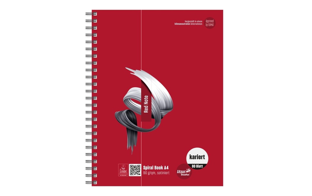 Ursusgreen Bloc-notes Red Note Spiral A4, 80 feuilles, quadrillé