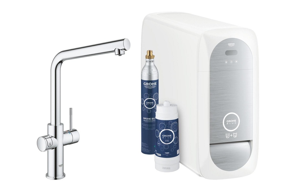 GROHE Robinetterie de cuisine Blue Home Bec verseur en L, 1/2, chromé, avec chaudière
