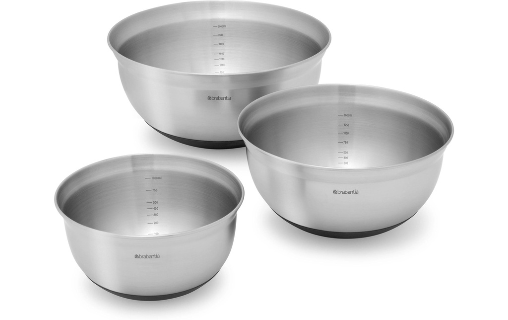 Brabantia Kits de bol mélangeur 1 l/1.6 l/3 l, Argenté