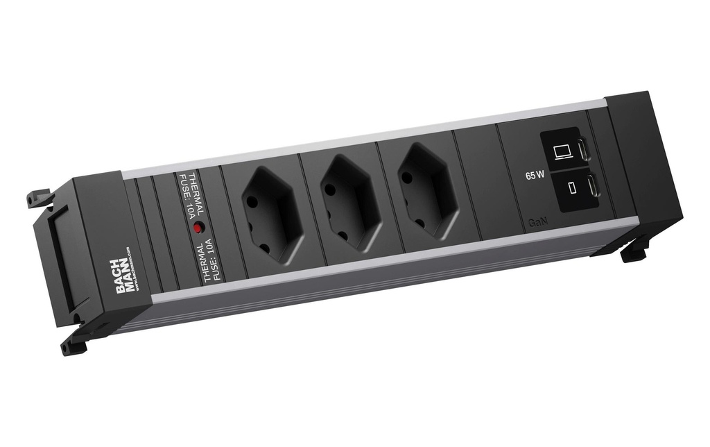 Bachmann Bloc multiprises d’encastrement POWER FRAME M 3xT13 1xUSB C/C 65W 0.2m
