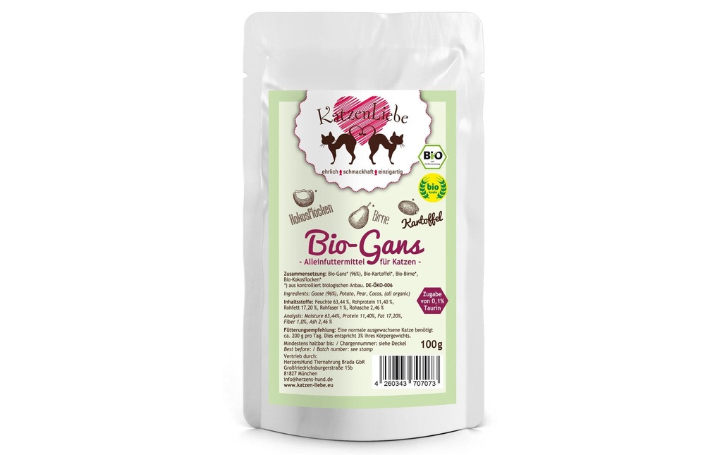 KatzenLiebe Alimentation humide Oie bio avec pomme de terre bio, 100 g