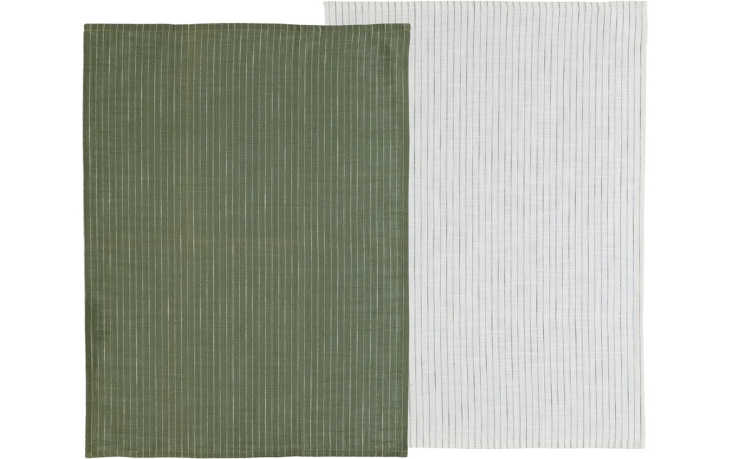 Södahl Ensemble de torchons pour la vaisselle Chambray Soft 2 pièces, Vert olive/Blanc