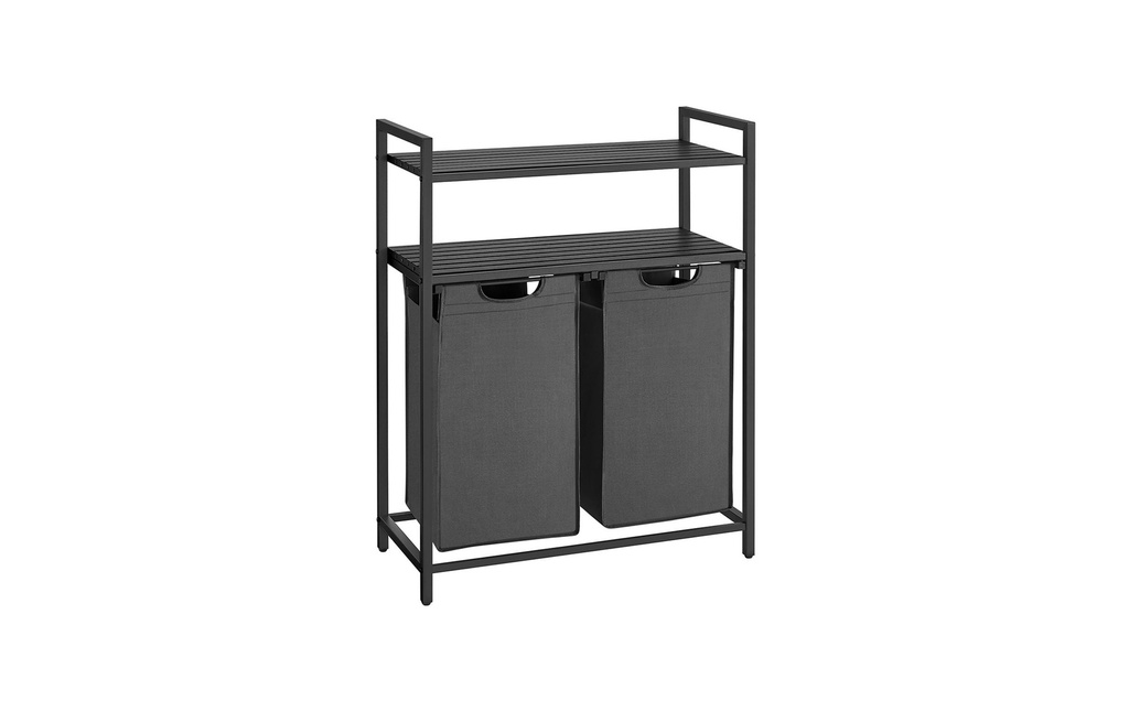 VASAGLE Corbeille à linge avec tablette 2 x 46 l, Noir/Gris