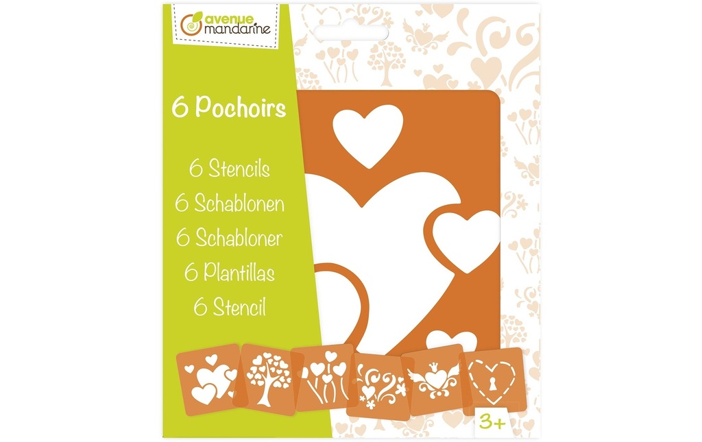 Avenue Mandarine Gabarit 15 x 15 cm, coeurs