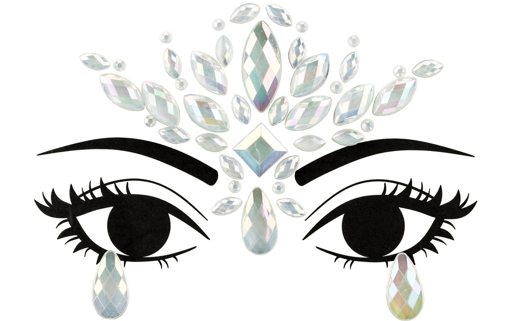 Partydeco Bijoux de visage cristaux argent, 9.5 x 8.5 cm