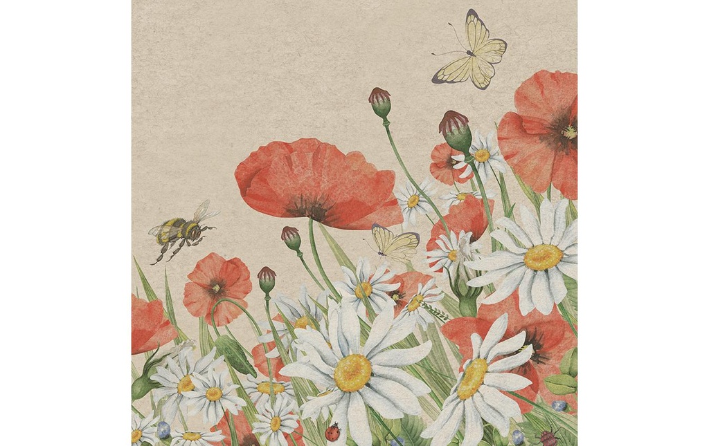 Paper + Design Serviettes en papier Floral Poppies 33 cm x 33 cm, 20 Pièce/s