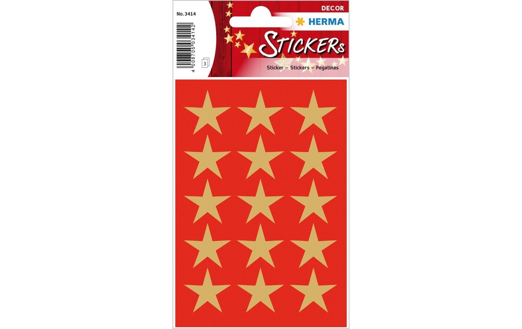Herma Stickers Autocollants de Noël Étoiles 3 feuilles à 45 autocollants, or