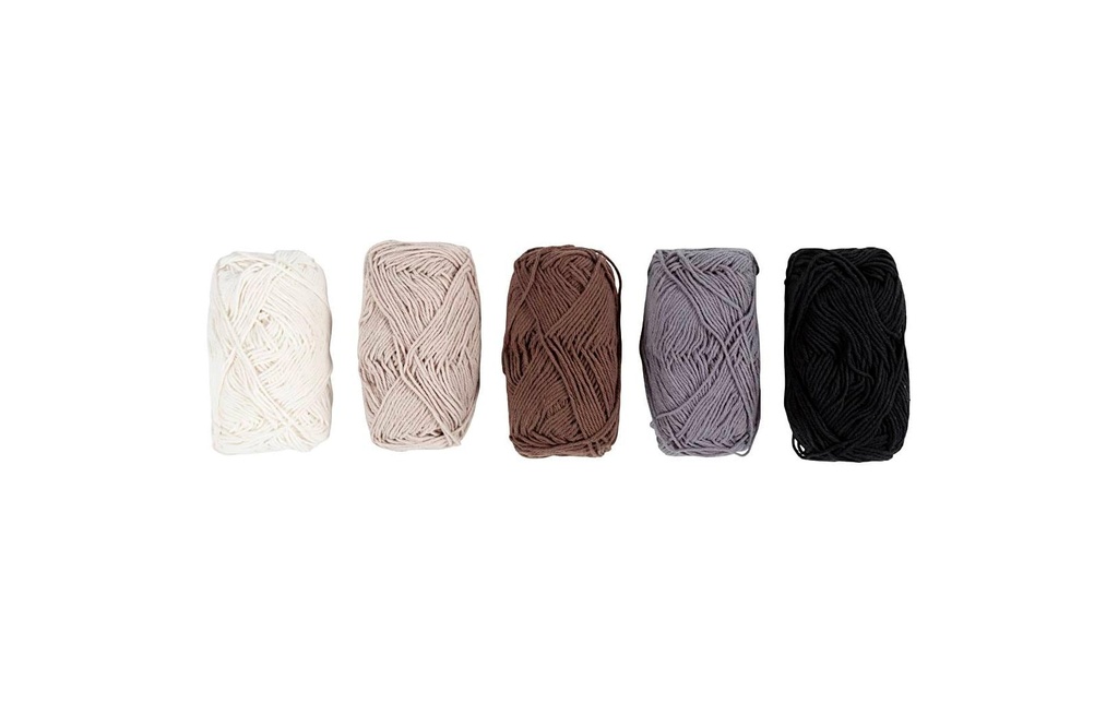 Creativ Company Fil de coton n° 8/4 5 x 50 mètres, couleurs naturelles, 5 x 20 g
