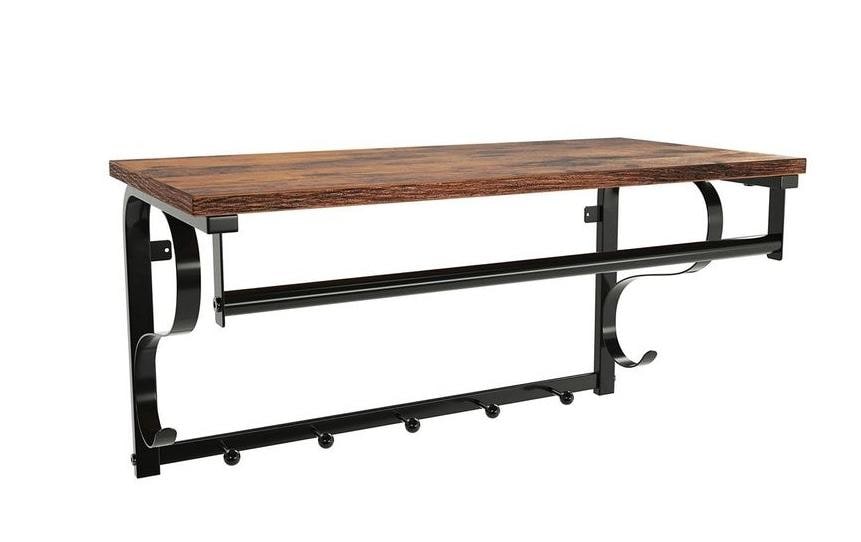VASAGLE Portemanteau mural Industrial Look 60 x 31,7 cm, Noir/Brun
