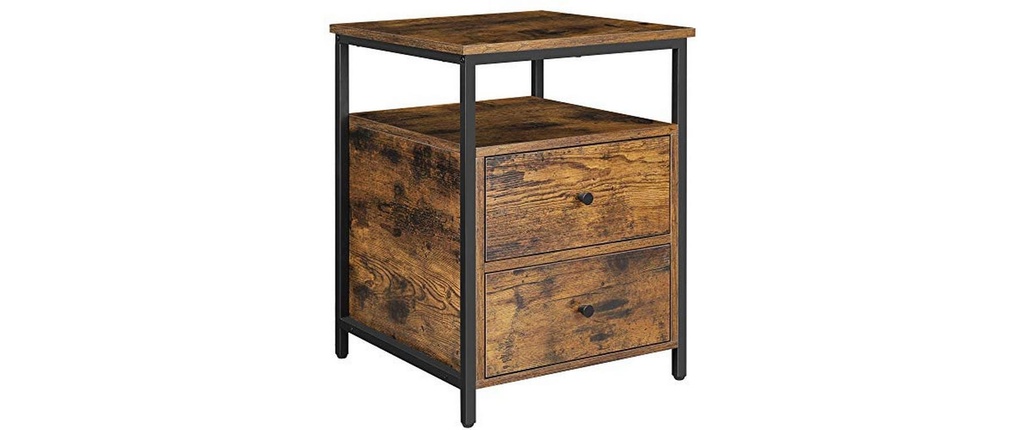 VASAGLE Table de nuit avec 2 tiroirs 45 x 45 x 60 cm, Noir/Brun