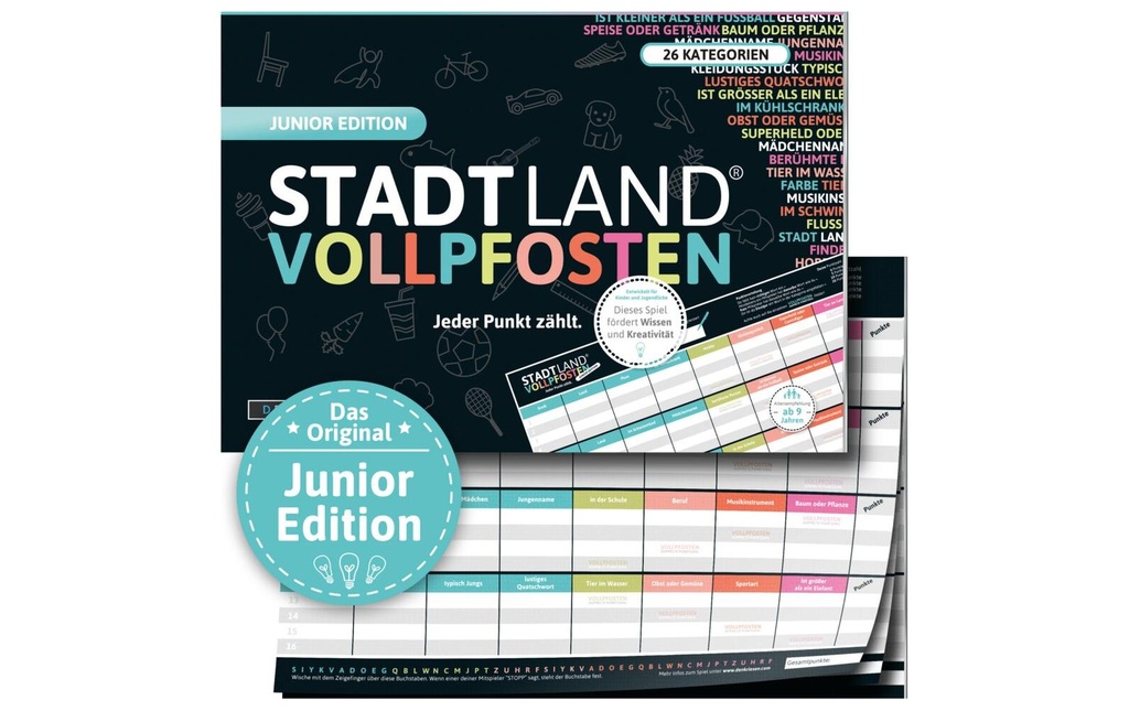 Denkriesen Party game STADT LAND VOLLPFOSTEN – Junior Edition